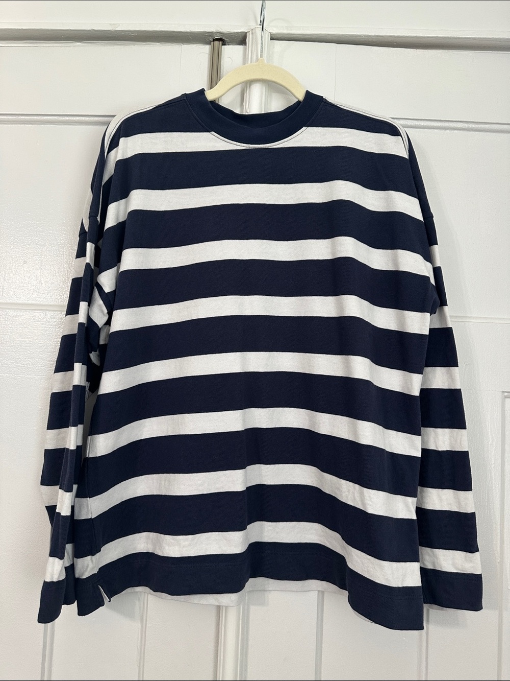 AYR The Early Mornings Tee Baltic Navy and White Stripes Long Sleeve Medium